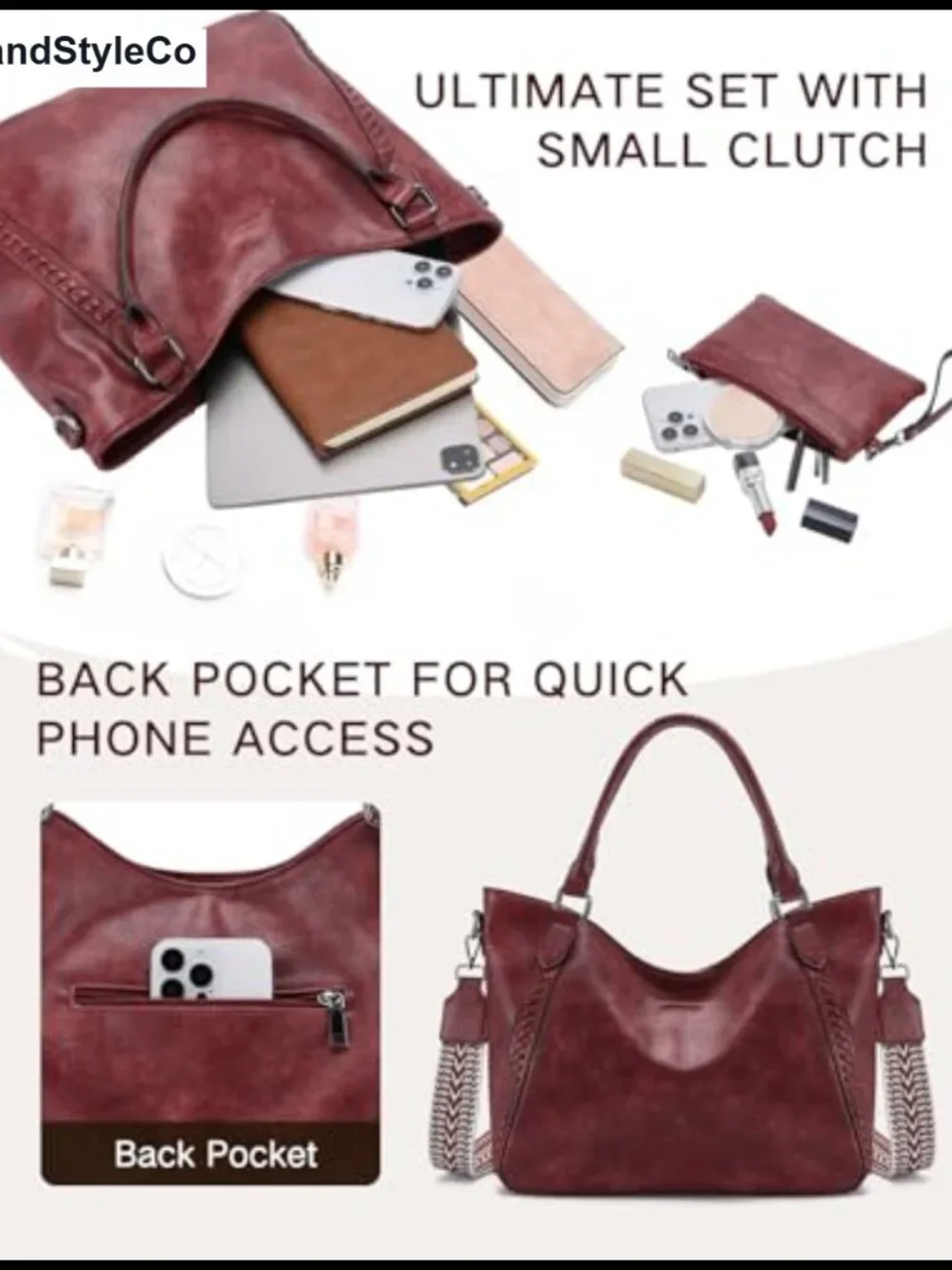 Hobo Bag PU Leather Shoulder Bag Adjustable Strap Crossbody Handbag